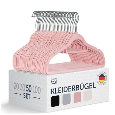 Bild av Blumtal Kleiderbügel 50 delar sammetsklädhängare 360 vridbar och elastisk Platsbesparande halkfri klädhängare Rosa Hängare