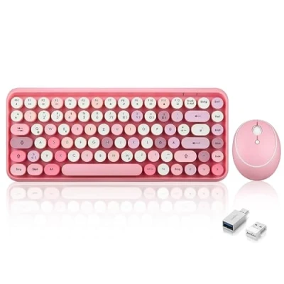 Bild av Perixx PERIDUO 713 trådlöst minitangentbord och mus skrivbordsset, retro vintage skrivmaskinsdesign, rosa rosa, QWERTZ 11713