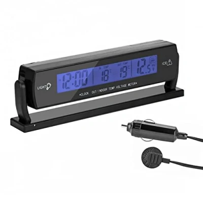 Bild av Vbestlife Multifunktionell digital bil auto spänning väckarklocka med insida/utetemperatur termometer LCD display batteri monitor mätare detektor