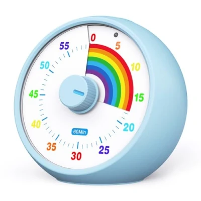 Bild av Visual Timer för barn, 60 minuters nedräkning klassrum kontor kök, skrivbord Kids tidshanteringsverktyg med tyst drift, Pomodoro regnbågsmönster blå
