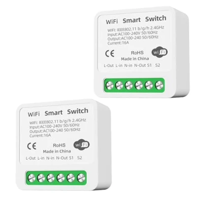 Bild av GERUI 2 st smart strömbrytare, hem WLAN Bluetooth strömbrytare trådlös fjärrkontroll gör det själv passar bakom väggbrytare, switch kompatibel med Google Home, Alexa Echo,