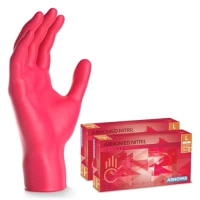 Bild av 200 ARNOMED engångshandskar röd, nitrilhandskar L, med 2x 100 st/box, purderfria handskar, latexfria gummihandskar, finns i XS, S, M, L &amp; XL.