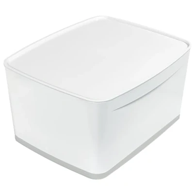 Bild av Leitz A4 MyBox Large med Lock, förvaringslåda för hemmet och kontoret, 18 L, matt yta, plast, BPA fri livsmedelssäker, vit/grå, 52161001