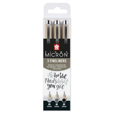 Bild av SAKURA Pigma Micron 05 fineliner set 3 pennor, svart &amp; grå (POXSDK3B)