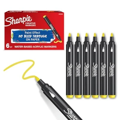 Bild av Sharpie Creative Marker Acrylic Paint Pens Bullet Tip Water Based Markers Yellow 6 Count