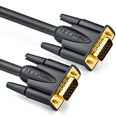 Bild av deleyCON 2m VGA Kabel 15pin S Skärmkabel D Sub Hane 1080p Full HD 3 Faldig Skärmad Kinkskydd Guldpläterade Kontakter Svart