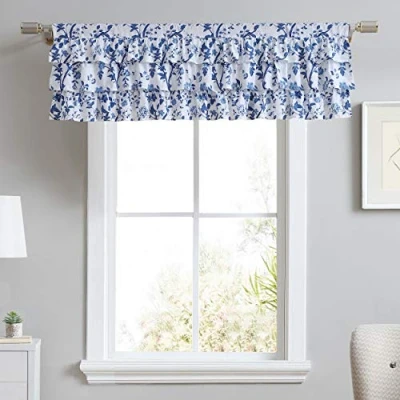 Bild av Laura Ashley Home bomullsstång topptäcke, snygg och lätt fönsterbehandling för heminredning (Elise blå, 127 cm x 45 cm)