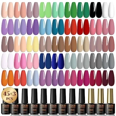 Bild av ROSALIND halvpermanent glitterlack, 48 färger mini nagellack UV LED soak off gel kit 01