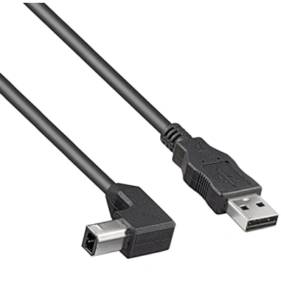 Bild av PremiumCord USB 2.0 High Speed kabel M/M 3 m, A kontakt till B 90, anslutningskabel för skannrar etc, dubbel skärmad, AWG28, färg svart, längd ku2ab3 90