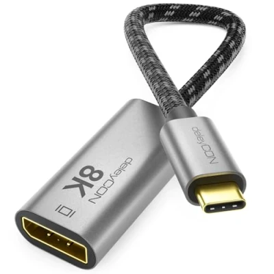 Bild av deleyCON 8K USB C till DisplayPort Adapter för Bildskärm (8K@60Hz / 4K@120Hz) av Aluminium, Thunderbolt 3/4, iPhone 16, 15 Pro Max, MacBook, iPad Pro/Air, Samsung Galaxy S24 S23, Notebook