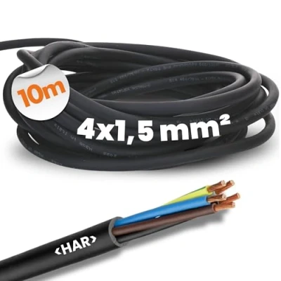 Bild av 10 meter lapp 16001233 H07RN F 4 x 1,5 mm² gummiledning flexibel med skyddsledare I UV resistent kabel för utomhusbruk oljebeständig flamsäker Anslutningskabel 4G1,5 mm2 svart