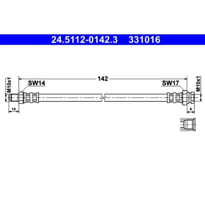 Bild av ATE 24.5112 0142.3 Flexible De Frein 142 M10x1 FIAT: Punto II 3/5 portes, Grande Evo OPEL: Corsa D portes