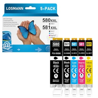 Bild av LOSMANN Bläckpatroner kompatibla med Canon PGI 580 XXL CLI 581 för Pixma TS6350 TS6150 TS8150 TS8250 TS6250 TS705a TS8151 TS6151 TS8152 TS9150 TS9155 TS9550 TR7550 TR8550 (10 pack)