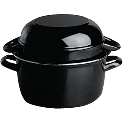 Bild av APS musselkruka, musselkruka för 0,5 kg, skaldjurskruka, av svart emaljerat stål, kapacitet: 0,75 liter, 13,5 x 18,5 cm, höjd 13 cm