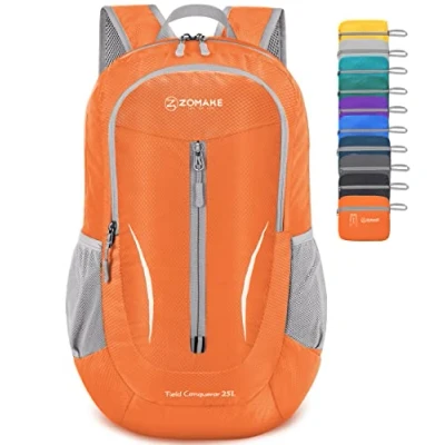Bild av ZOMAKE Ultralätt Vikbar Ryggsäck 25L,Små Vattentät Vandring Packbar För Kvinnor Män Utomhus Camping Bergsklättring Promenader Cykling(Orange)