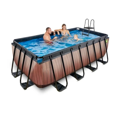 Bild av EXIT Wood pool 400x200x122 cm med sandfilterpump och tak (Brun)