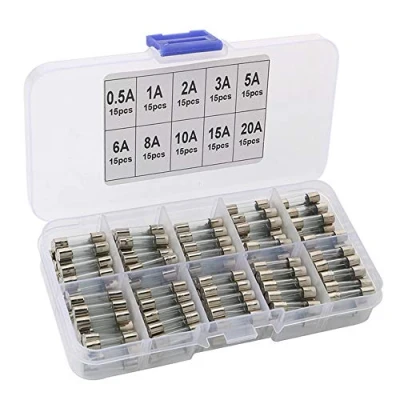 Bild av FULARR 150 st 5 x 20 mm professionell bil glasrör säkring, snabbblås säkringsset med transparent plastlåda, snabbslag blandade glasäkringar kit 0,5A 1A 2A 3A 5A 6A 8A 10A 15A 20A