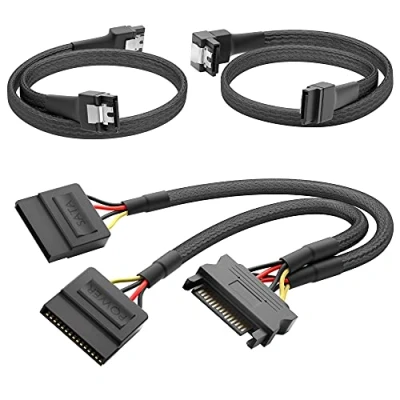 Bild av KabelDirekt 30cm 15 stifts SATA till 2 x strömkabel + 60cm 7 3 datakabel 6 Gbit/s 90 vinklad