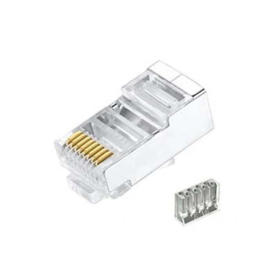 Bild av 50 Pcs Cat6 RJ45 Connectors, Plugs, 2 Piece Metal Shielded Ends FTP 8P8C Modular Network Plug Connector