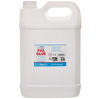 Bild av Baker Ross FN133 Tvättbart PVA lim 5 liter Förpackning med 1, för skolor, läromedel, universallim trä, papper, kort
