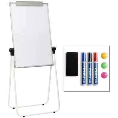 Bild av DOEWORKS 90 x 60 cm magnetisk whiteboard U stativ/läppdiagramstaffli, dubbelsidiga stativ staffli, höjd justerbar och hopfällbart vit