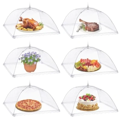 Bild av matöverdrag, 43 cm (17 tum) nät pop up kakkupor för utomhusbruk, skärmtält, fester picknick, grillning, återanvändbar och hopfällbar (6 pack)