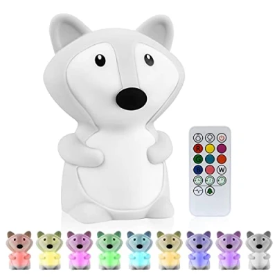 Bild av Vicloon Räv Silikon Barn Nattlampa med inbyggd krok USB Laddningslampa Sänglampa 9 Ljusbyte &amp; Timing Funktion LED Babypresenter Leksaker Sömnljus Baby (Fox Lamp)