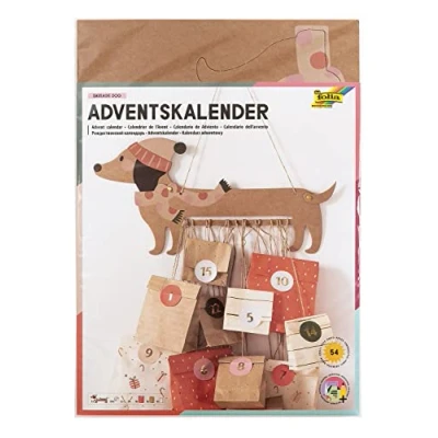Bild av folia 9382 adventskalenderset Sausage Dog, 54 bit DIY Hantverksset för att skapa en individuell adventskalender hundälskare, flerfärgad