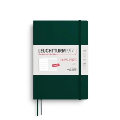 Bild av LEUCHTTURM1917 372806 Veckokalender och anteckningsbok medium (A5) 2026, 18 månader 07.2025 12.2026, softcover, skogsgrön, engelsk