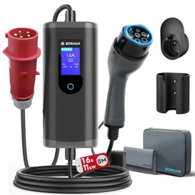 Bild av bokman Laddkabel Typ 2 CEE Kontakt Wallbox 11kW 3 fas/16A/8m med Justerbar Laddningseffekt, Elbilsladdare och Mobil Laddningsstation