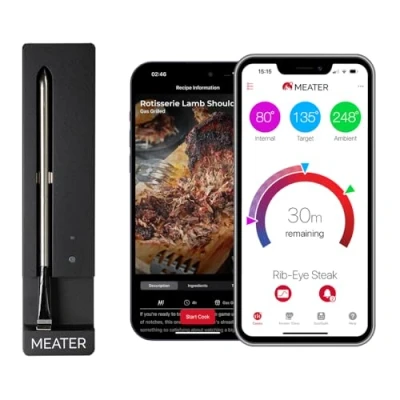 Bild av [NY] MEATER SE: Trådlös smart köttermometer med Bluetooth mäter intern och omgivningstemperatur perfekt för ugn, grill, kök, grillning, rotisserie utrustad svart laddare