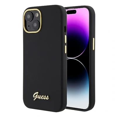 Bild av Dėklas GUESS GUHCP15SSMBSLK IPHONE 15/14/13 6.1 &quot;Juodas / Juodas HARDCASE SILICONE SCRIPT METAL LOGO &amp; FRAME