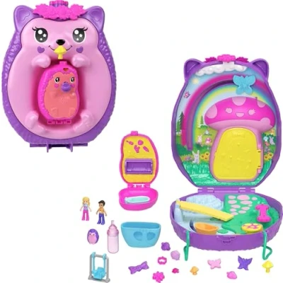 Bild av Polly Pocket 2 i 1 reseleksak med mikrodockor och 16 tillbehör, lekset igelkottsväska djurtema, JBJ91