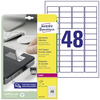 Bild av Avery Zweckform L6113 20 Etiketter, Vit, 45.7 x 21.2 mm 960 stycken