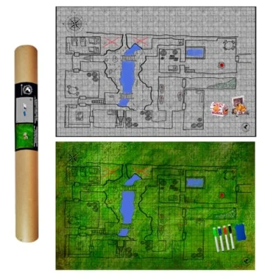 Bild av Power Beast Dungeon 2 x Grid Game Mat 4 markörer och suddgummi skattkistor, rollspel spel, brädspel Accesorie, D &amp; D, krigsspel, pathsökare, Dungeons and Dragons, DND, RPG.