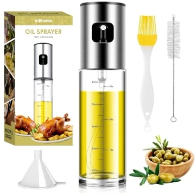 Bild av edihome, oljesprayflaska, för matlagning, rostfritt stål och glas, 100 ml, droppfri, tillbehör luftfritös, dispenser, behållare, dispenser