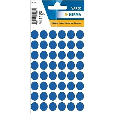 Bild av HERMA 1853 multifunktionsetiketter/runda färgade prickar (Ø 13 mm, 5 ark, papper, matt) självhäftande, permanenta märkningspunkter för handskriven märkning, 240 klistermärken, mörkblå