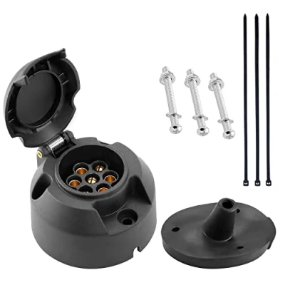 Bild av SPARKMOTO Socket 7 poler släpvagn, standard ISO1724,12V 7polig släpvagnsuttag, med packning vattentät isoleringssats för stifts uttag kvinnlig släpvagn bil RV dragkrok (rund)