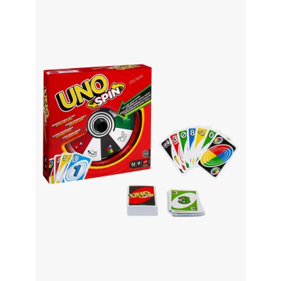 Bild av Mattel Games UNO Spin kortspel för barn, vuxna och familjer, klassiskt spel med leksakssnurra, nya utmaningar regler, aktivitet regniga dagar, JGR00