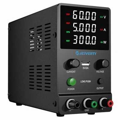 Bild av Laboratorienätaggregat DC strömförsörjning Variabel 0 60V 5A justerbar bänkströmförsörjning med kodarknapp, utgångskontroll, 4 siffrig LED skärm hög precision, 5V/2A USB port Jesverty SPS 6005H