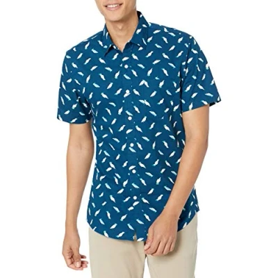 Bild av Amazon Essentials Men&#039;s Kortärmad tryckt skjorta smal passform, Klassiskt blå Fåglar, XL