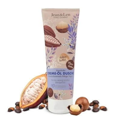 Bild av Jean &amp; Len kräm olja, dusch, kakaosmör macadamia, pH hud, rik duschupplevelse, med värdefullt extrakt och macadamianusolja, vegansk duschgel, utan parabener silikoner, 250 ml