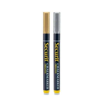 Bild av Securit Flytande kritmarkör guld och silver 12 mm spets set med 2 22,5 x 8 1,2 cm