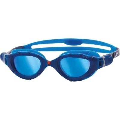 Bild av Zoggs Predator flex titan skyddsglasögon, UV skydd simglasögon, snabbjusterade simskyddsremmar, dimfria simglasögon för vuxna, 3D ultra fit, blå/blå/speglad blå normal passform