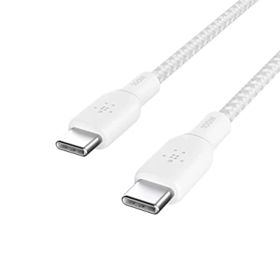 Bild av Belkin USB Type C till kabel, 100 W Power Delivery IF certifierad 2.0 kabel med dubbelflätat nylonhölje för iPhone 15, iPad Pro, MacBook, Galaxy, Pixel och fler, 3 m vit