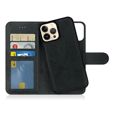 Bild av MyGadget Avtagbar klafffodral, kompatibel med Apple iPhone 13 Pro Max magnetiskt Flip Cover PU läderhållare plånboksfodral svart
