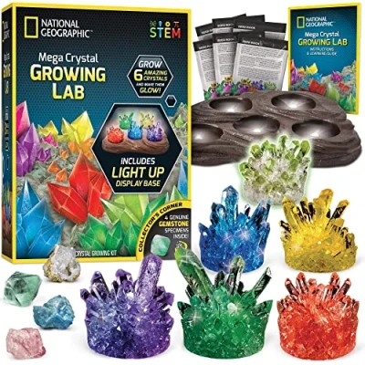 Bild av (6 Crystal Lab) NATIONAL GEOGRAPHIC Mega Growing Lab Grow 6 Vibrant Crystals, Crystals Fast in 3 4 Days, Includes Light Up Display Stand, Full Colour Learning Guide, and Genuine Specimens