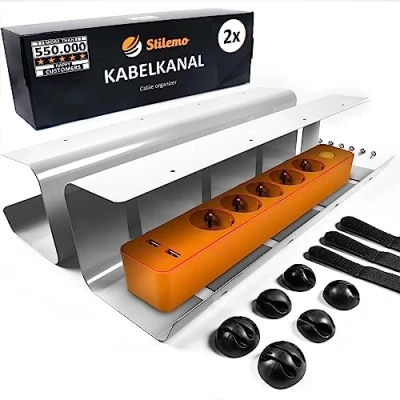 Bild av Cable Channel Desk från Stilemo Management för ordning på arbetsplatsen Kabelhållare Tray Table Set of 2 Kabelkorg 43 x 12 10 cm Grå