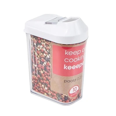 Bild av keeeper Förvaringsburk för torrvaror, med doseringslock, BPA fri plast, 250 ml, 6,5 x 4 12 cm, Paola, vit