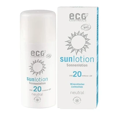 Bild av eco cosmetics sollotion neutral SPF 20+, vattentät, vegansk, utan mikroplaster, naturkosmetik för ansikte och kropp, 1 x 100 ml
